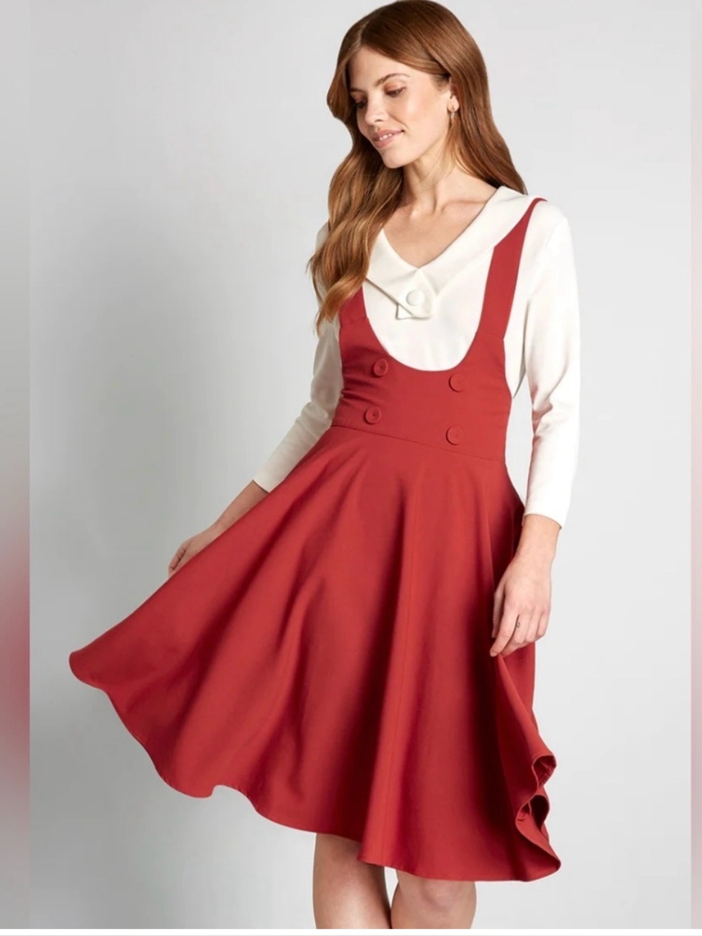 Voodoo Vixen Crimson Pinafore Midi Dress Medium